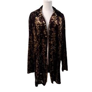 Notations Chocolate Brown Burnout Velvet Floral Cardigan Sweater 1x Fall Office